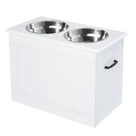 White Raised Pet Dining Station with Food Storage and Steel Bowls for Big Pups