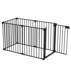 150 Adjustable Safety Gate 6 Panels Play Yard Metal Doorways Fireplace Fence Christmas Tree Fence G (Option: Black)