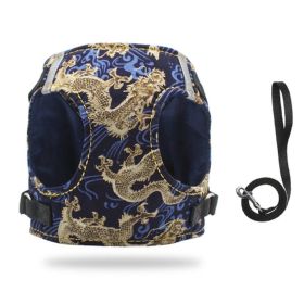 Dog Reflectorized Harness Set Dragon Pattern Safety Vest Adjustable Harness Pet Training Accessories (Color: gold, Size: XS)