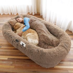 Human Dog Bed, Large Size Fits You and Pets, Washable Faux Fur Dog Bed for People Doze Off, Napping Orthopedic Dog Bed, Present Plump Pillow, Bla (Color: Khaki, Size: 6XL(71"L x 45"W x 12"Th))